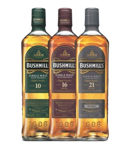 Bushmills 10, 16, 21 Year Single Malt Irish Whiskey Bundle 750mL